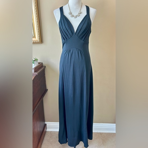 Vintage 1970s 70s Ursula of Switzerland Black Maxi Dress Disco Sleeveless Size M - Picture 2 of 12